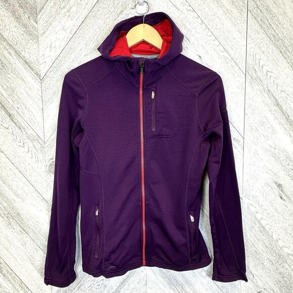 Icebreaker Merino Womens Size Small Full Zip Hooded Jacket Purple Wool - Picture 1 of 5